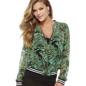Juicy Couture Bomber Jacket Lush tropical Palm Leaf Print Green Size Medium
